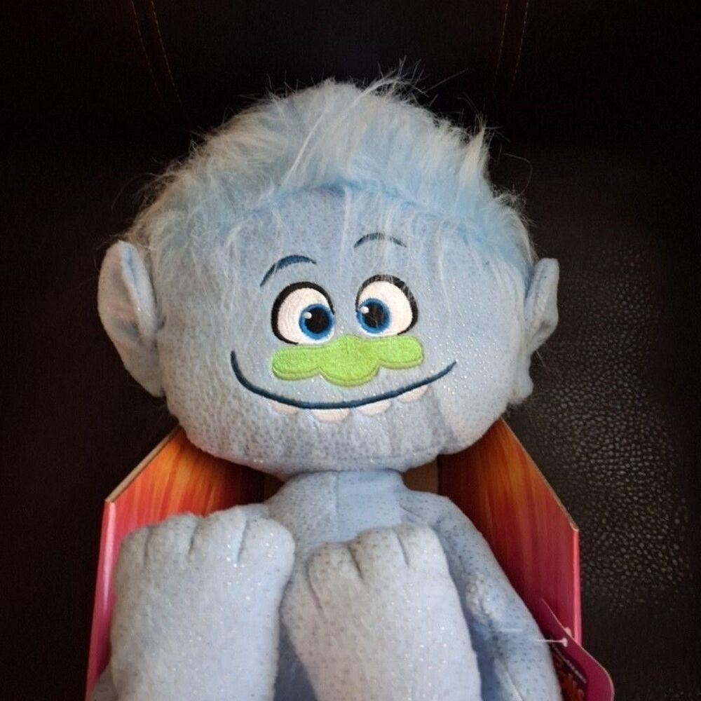 DreamWorks Trolls Guy Diamond Plush Stuffed Toy Medium Blue Glitter Hair Cute